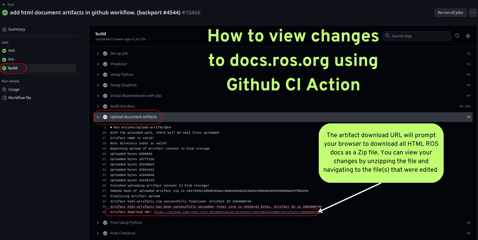 Steps to find rendered HTML files on ROS Github action