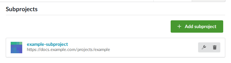 Project subproject list with a new subproject added